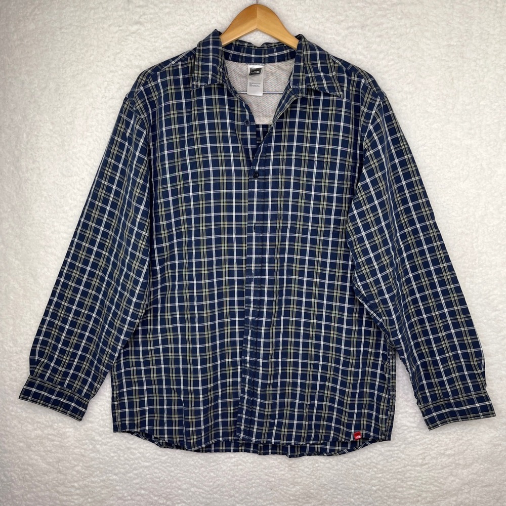 The North Face Button Down Shirt Mens XL Blue Excellent Plaid AAA9 Hiking L/S